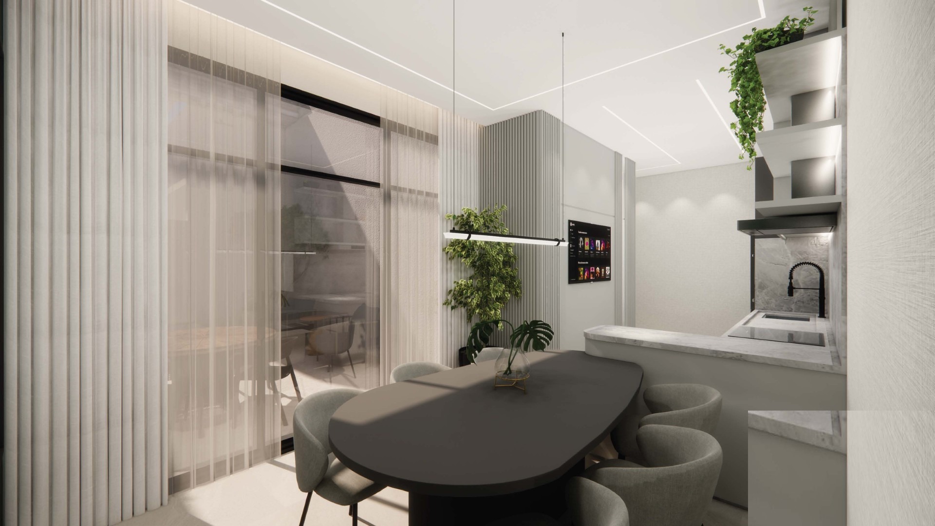 Living integrado e gourmet contemporâneo